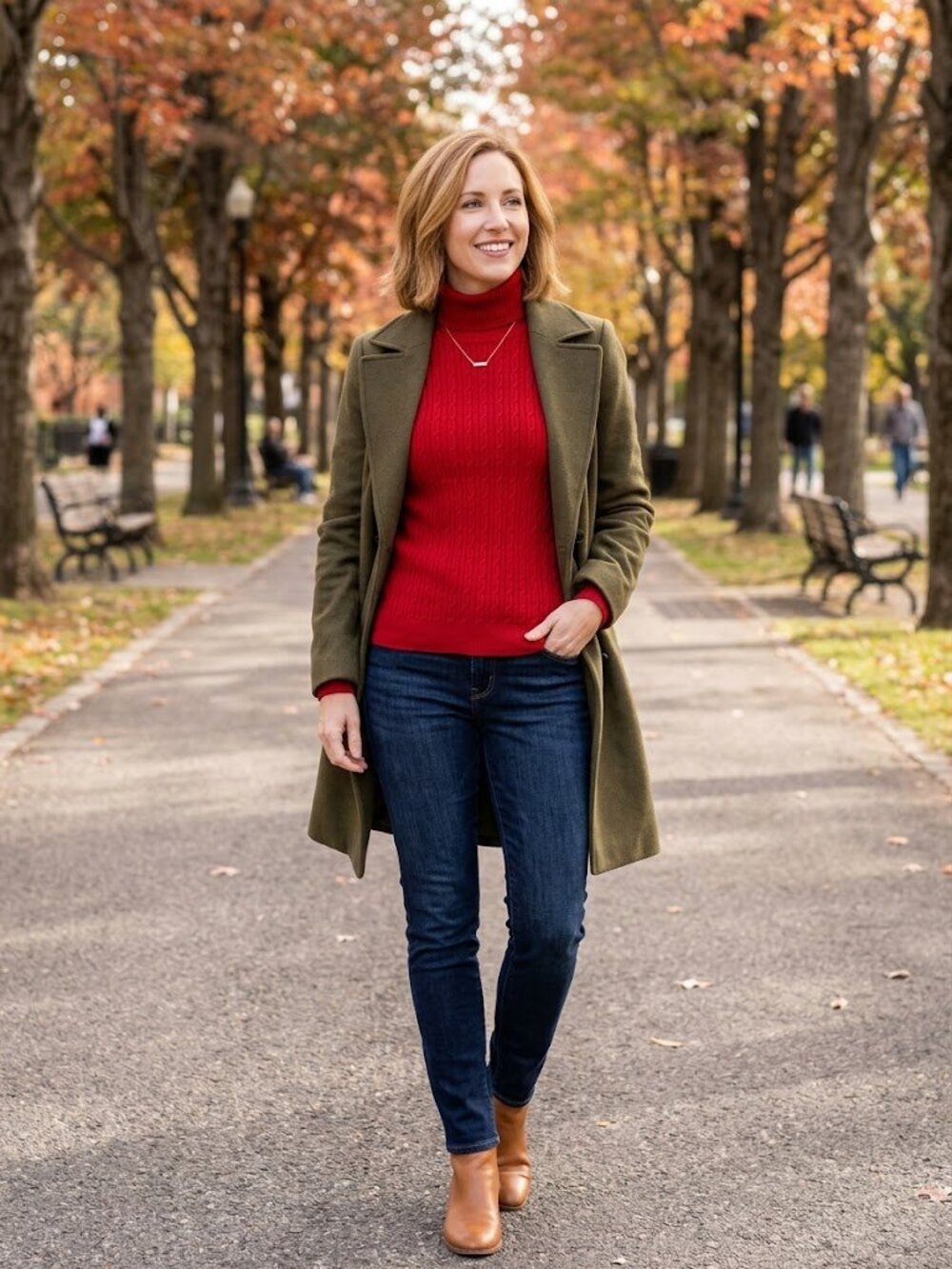 Talbots 100% Pima Cotton Cable-Knit Turtleneck Sweater in Red